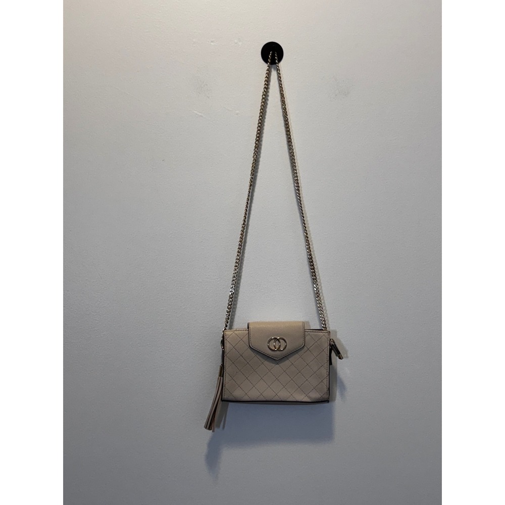 Aldo Cream Quilted Crossbody Bag Gold Chain Strap Tassel Detail Small Purse